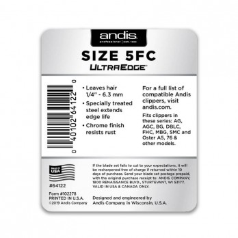 Andis plaukų kirpimo peiliukai UltraEdge Size 5FC, 1/4" - 6.3 mm
