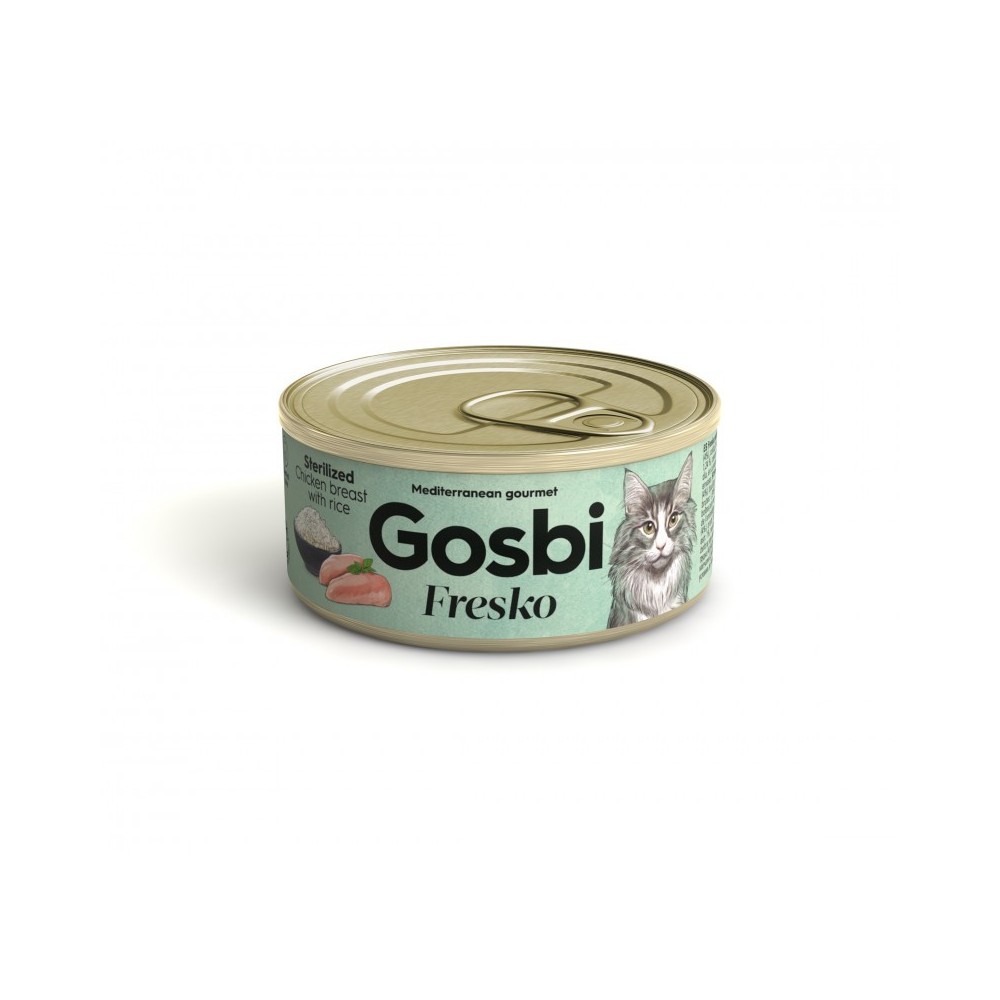 Gosbi Fresko Cat Adult Sterilised Chicken&Rice konservai sterilizuotoms katėms su tunu, vištiena ir ryžiais 70 g