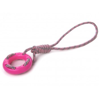 Žaislas šunims guminis rožinis žiedas su virve, 9 cm