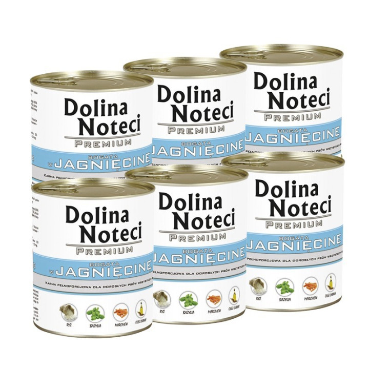 Konservai šunims su ėriena Dolina Noteci Premium, 6 x 800 g