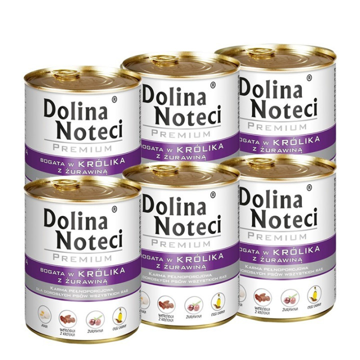 Konservai šunims su triušiena ir spanguolėmis Dolina Noteci Premium, 6 x 800 g