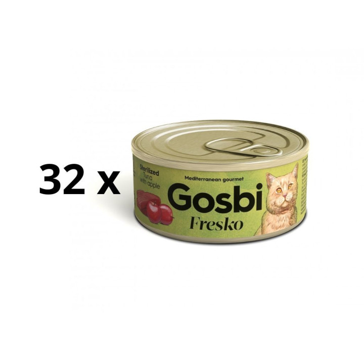 Gosbi konservai sterilizuotoms katėms su tunu ir obuoliais, 32x70 g