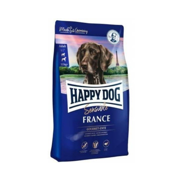 Begrūdis šunų maistas su antiena Happy Dog France, 4 kg | Akvazoo.lt