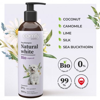 *Šampūnas šunims šviesiam kailiui Comfy Natural White, 250 ml