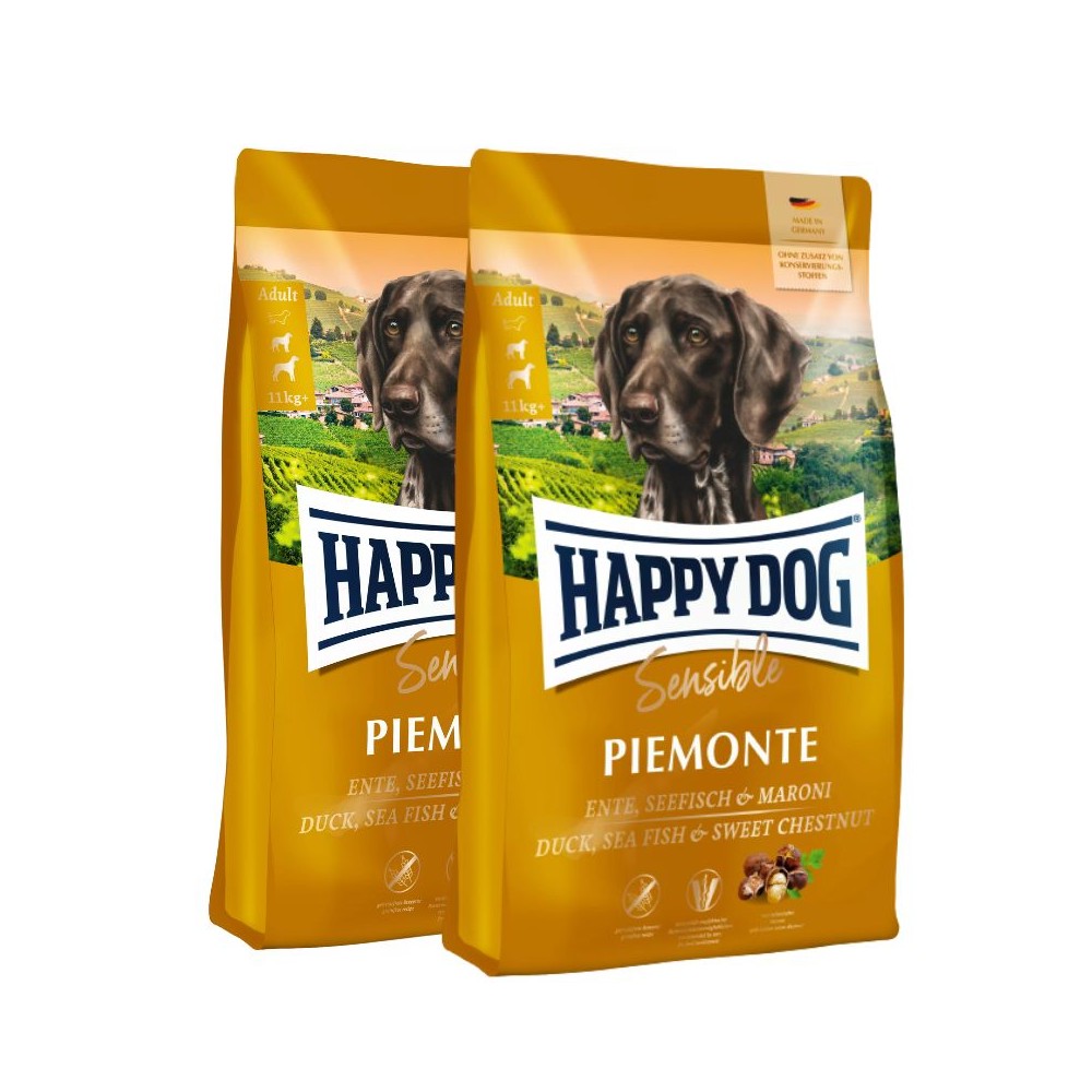 Happy Dog Piemonte visavertis pašaras suaugusiems šunims su antiena ir jūrinėmis žuvimis, 2x10 kg