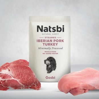 Natsbi Steamed Iberian Pork Turkey visavertis pašaras šunims su Iberijos kauliena ir kalakutiena 200 g