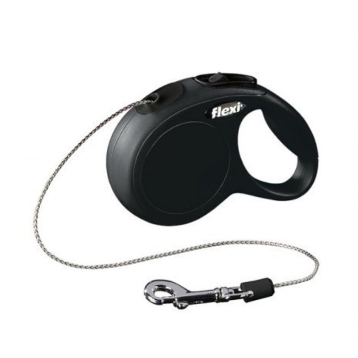 Flexi New Classic XS automatinis pavadys juodas, 3 m, virvutė