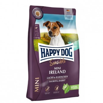 Happy Dog Mini Ireland visavertis pašaras mažų veislių suaugusiems šunims su triušiena ir lašiša, 300 g