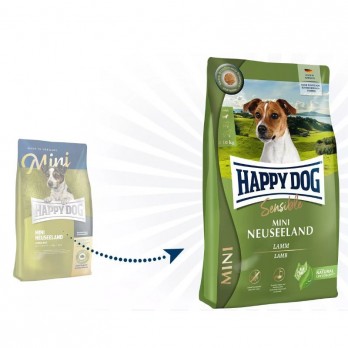 Happy Dog Mini Neuseeland visavertis pašaras mažų veislių suaugusiems šunims su ėriena ir ryžiais, 300 g