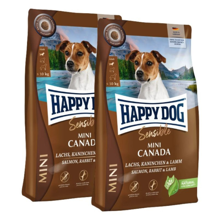Šunų maistas su lašiša, triušiena ir ėriena Happy Dog Mini Canada