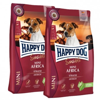 Happy Dog Mini Africa visavertis pašaras mažų veislių suaugusiems šunims su strutiena, 2x4 kg