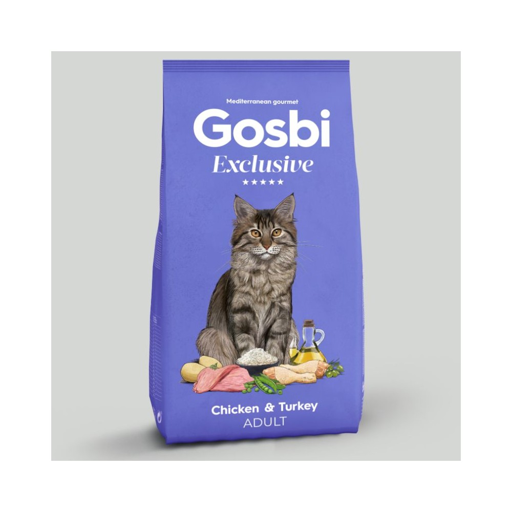Gosbi Exclusive visavertis pašaras suaugusioms katėms su vištiena ir kalakutiena, 1,5 kg
