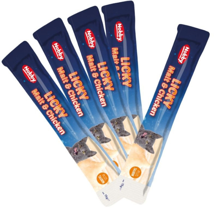 Skanėstas katėms su malt pasta ir vištiena Licky, 5x15 g