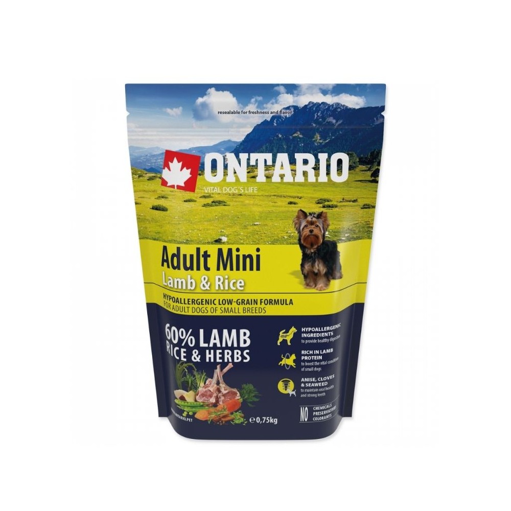 Ontario visavertis pašaras šunims Adult Mini Lamb&Rice, 0,75 kg