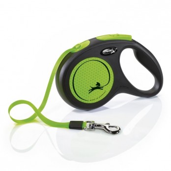 Flexi New Neon M automatinis pavadys, 5 m, juostelė, žalias