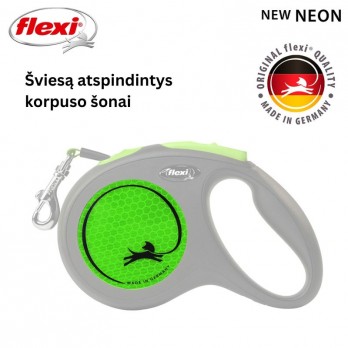 Flexi New Neon M automatinis pavadys, 5 m, juostelė, žalias