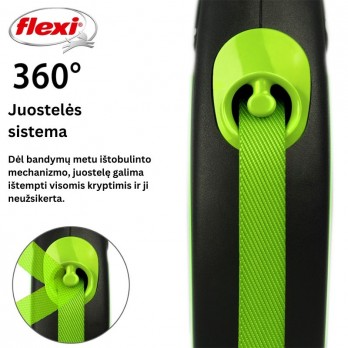 Flexi New Neon M automatinis pavadys, 5 m, juostelė, žalias