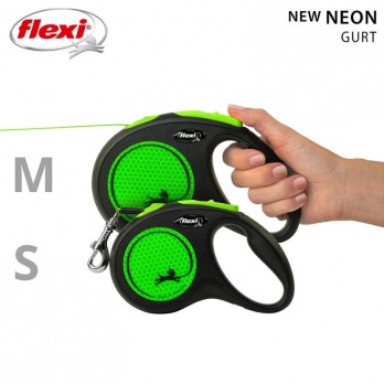 Flexi New Neon M automatinis pavadys, 5 m, juostelė, žalias