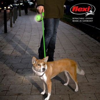 Flexi New Neon M automatinis pavadys, 5 m, juostelė, žalias