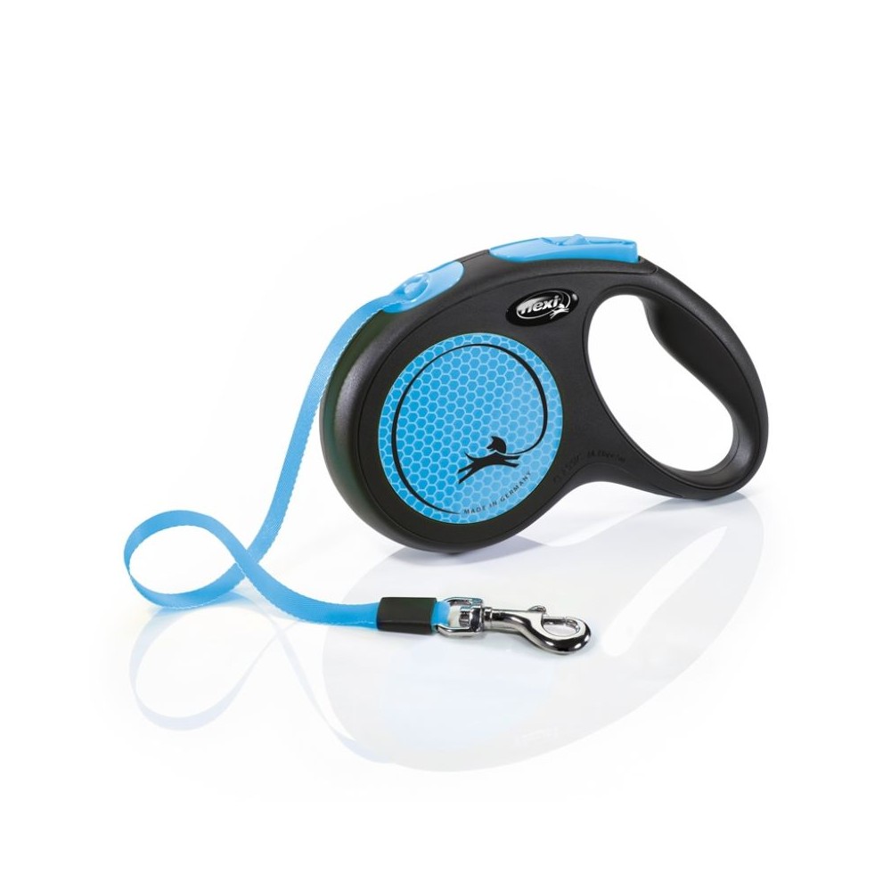 Flexi New Neon M automatinis pavadys, 5 m, juostelė, mėlynas