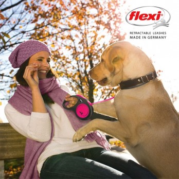 Flexi New Neon M automatinis pavadys, 5 m, juostelė, rožinis
