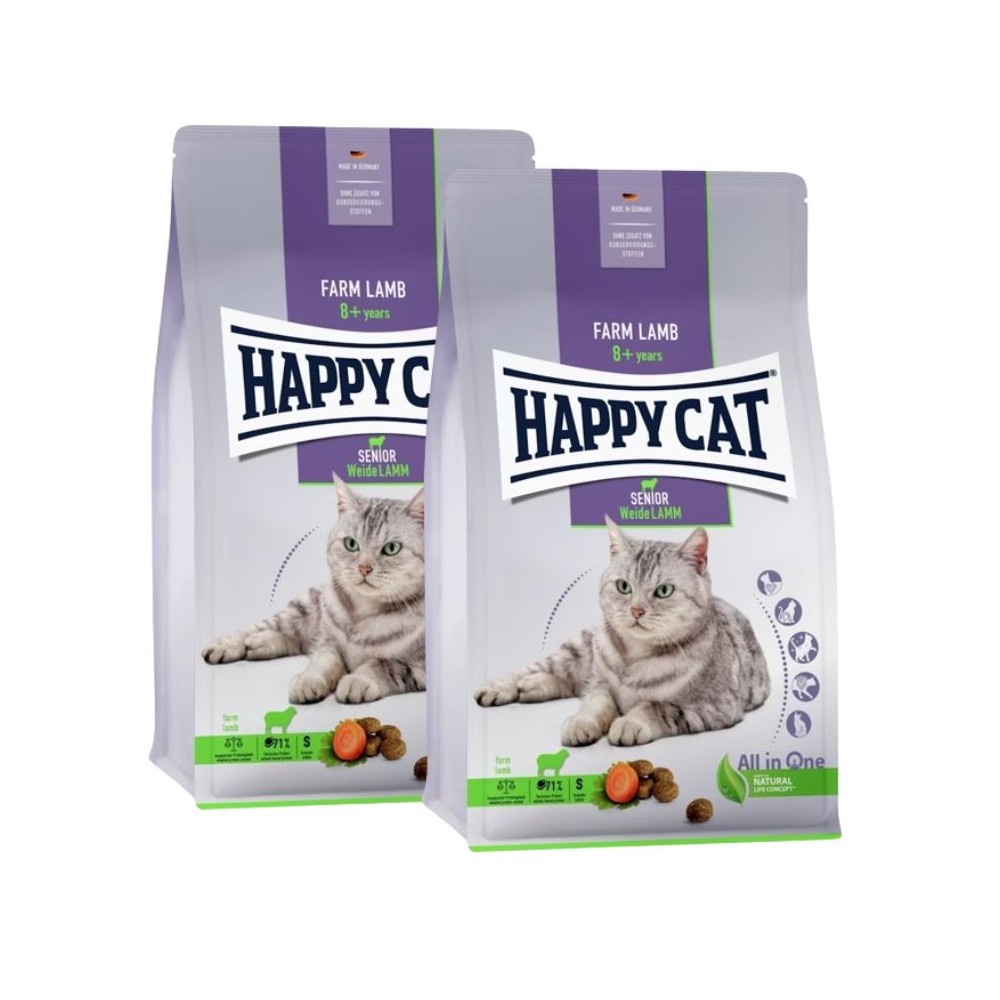 Happy Cat visavertis pašaras senoms katėms su ėriena Senior WeideLamm, 2x1,3 kg