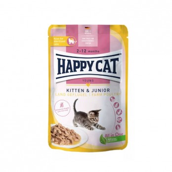 Happy Cat guliašas jauniems kačiukams su paukštiena Kitten&Junior LandGeflugel, 85 g