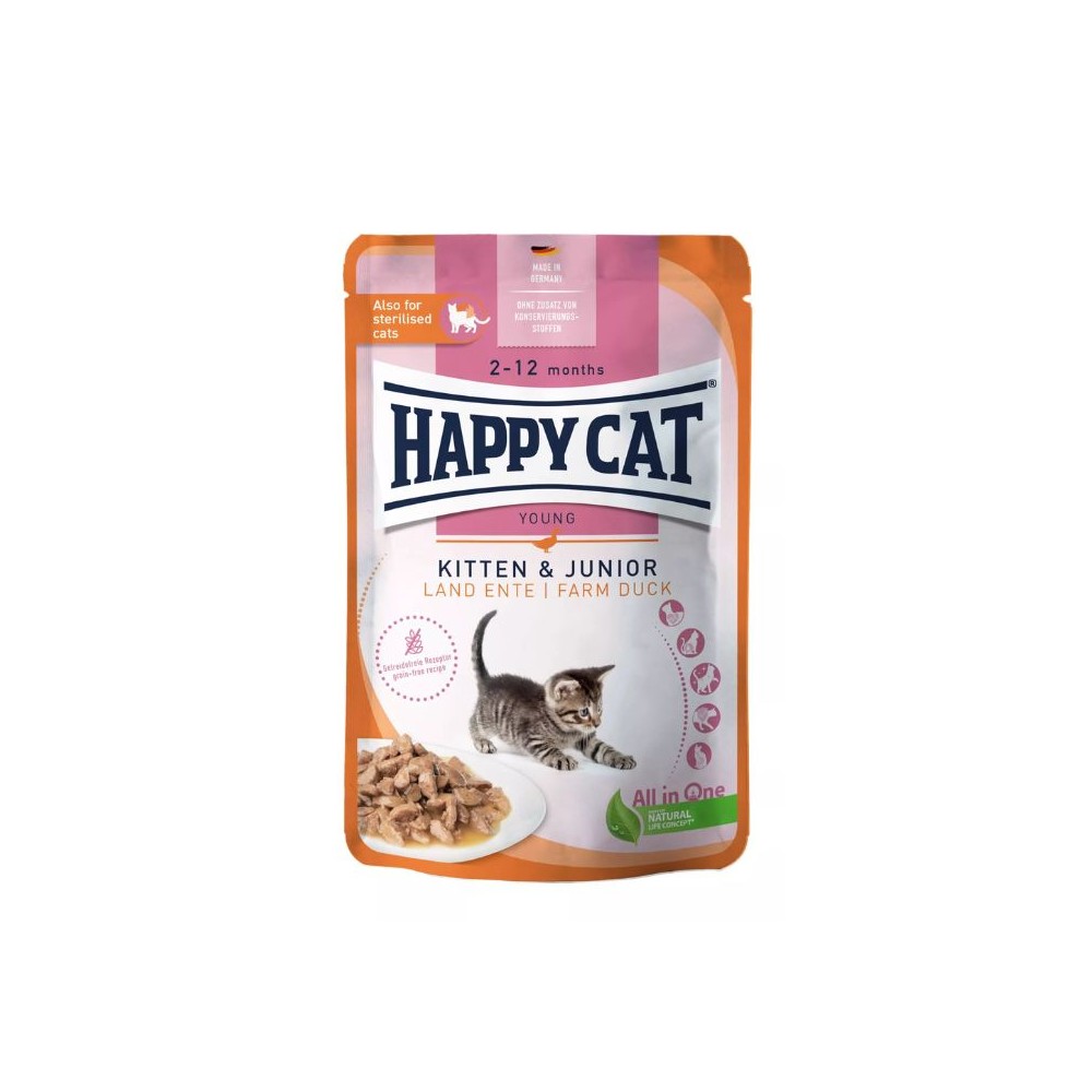 Happy Cat guliašas jauniems kačiukams su antiena Kitten&Junior LandEnte, 85 g
