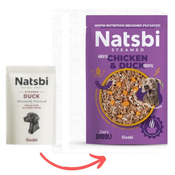 Natsbi Steamed Chicken Duck visavertis pašaras šunims su vištiena ir antiena 200 g