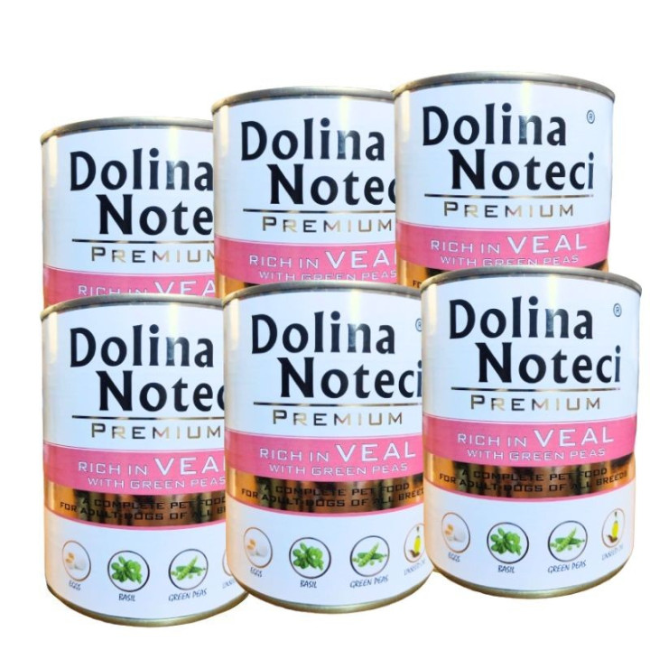 Dolina Noteci Premium konservai šunims su veršiena ir žaliaisiais žirneliais 6x800 g