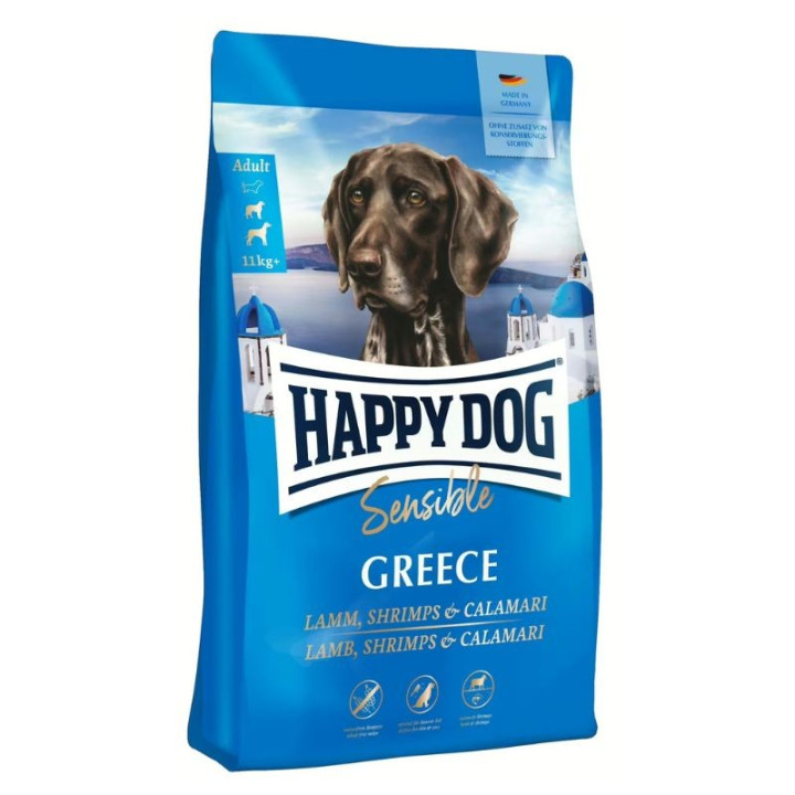 Happy Dog Greece visavertis pašaras suaugusiems šunims su ėriena, krevetėmis ir kalmarais, 1 kg