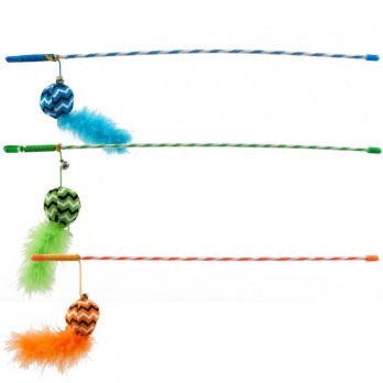 Žaislas katėms meškerė su pliušiniu kamuoliuku su plunksna Magic Cat, 17+45 cm