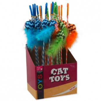 Žaislas katėms meškerė su pliušiniu kamuoliuku su plunksna Magic Cat, 17+45 cm