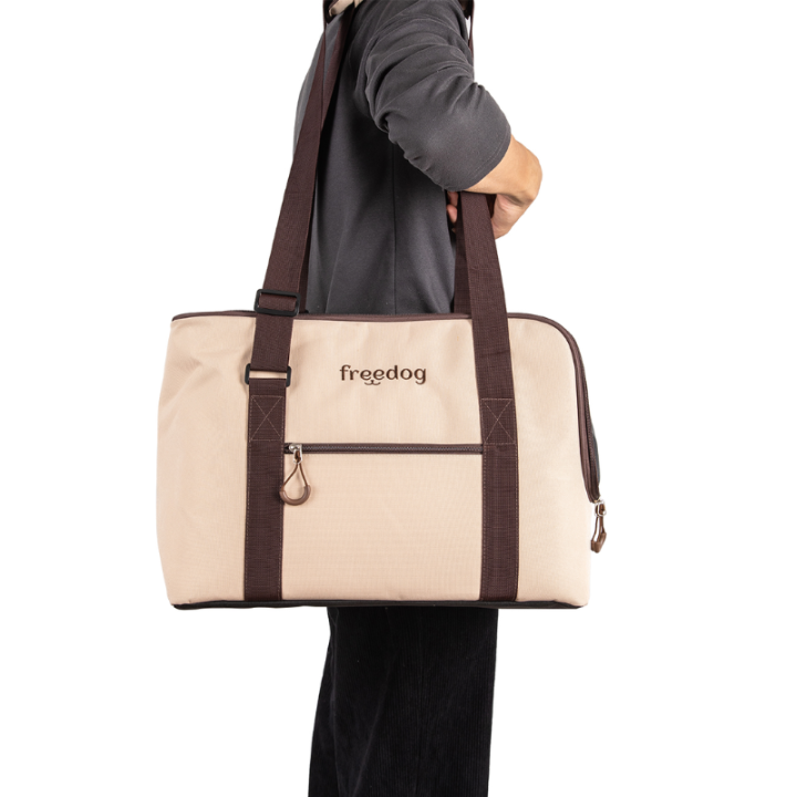 Nešioklė Tote Travel Tails, kreminė/šokolado spalva, 45x21x30 cm