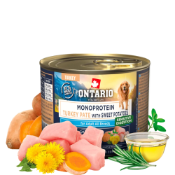Ontario vieno baltymo konservai suaugusiems šunims su kalakutiena ir saldžiosiomis bulvėmis, 200 g - nuotrauka 1