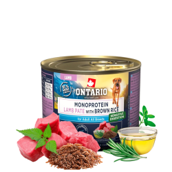 Ontario vieno baltymo konservai suaugusiems šunims su ėriena ir rudaisiais ryžiais, 200 g - nuotrauka 1