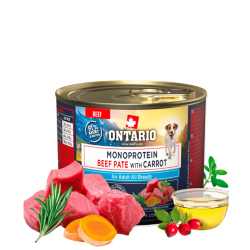Ontario vieno baltymo konservai suaugusiems šunims su jautiena ir morkomis, 200 g - nuotrauka 1