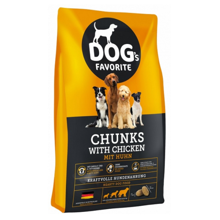 Dogs Favorite Chunks with Chicken visavertis pašaras suaugusiems šunims, 15 kg