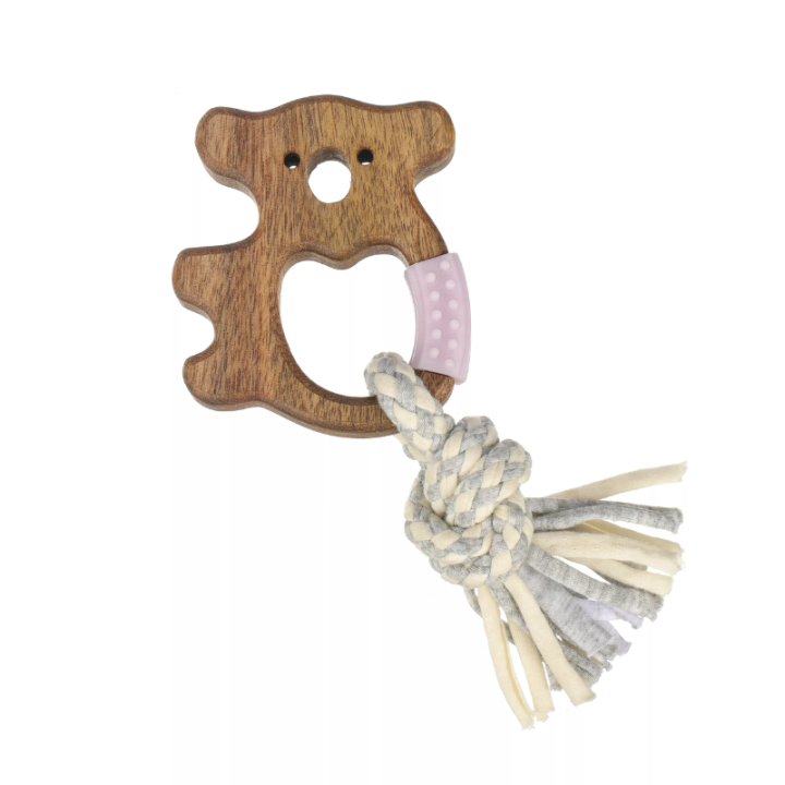 Žaislas šunims medinė koala su virve, 7,5x2x8,5 cm