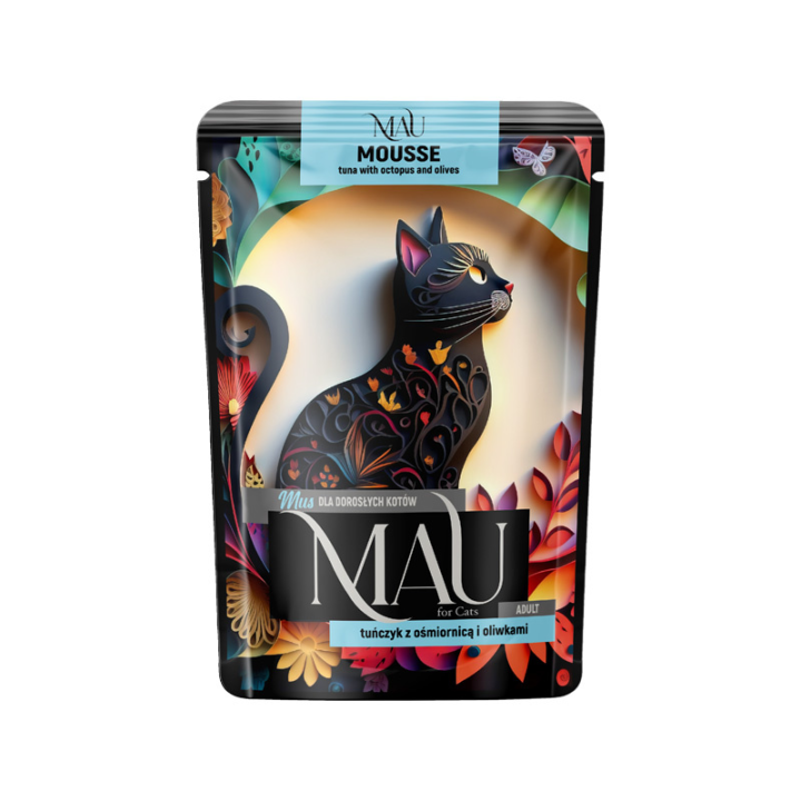 Mau Mousse konservai katėms su tunu, aštuonkojais ir alyvuogėmis, 85 g