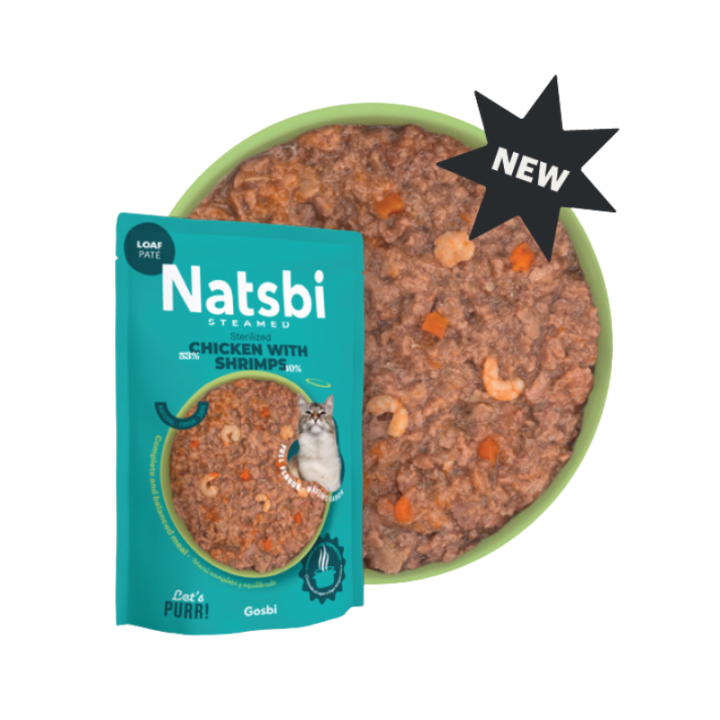 Natsbi Cat Steamed Loaf Chicken&Shrimps konservai sterilizuotoms katėms su vištiena ir krevetėmis, 80 g