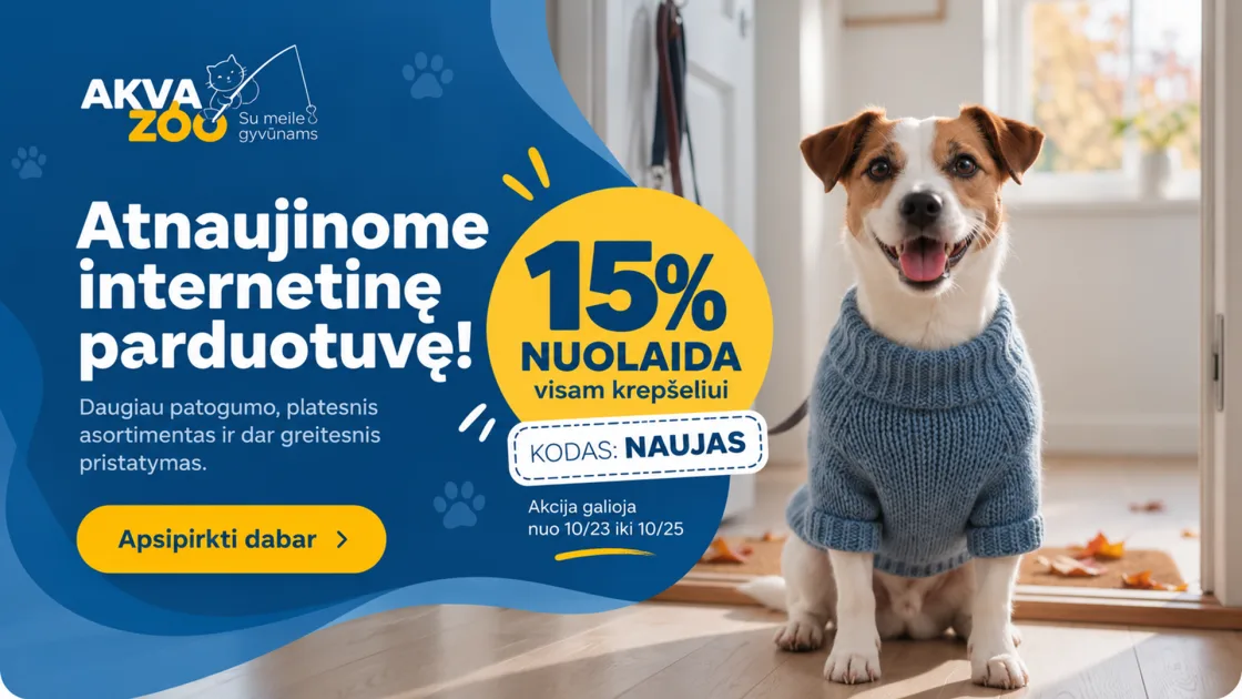 Atnaujinome internetinę parduotuvę - 15 % nuolaida visam krepšeliui su kodu NAUJAS